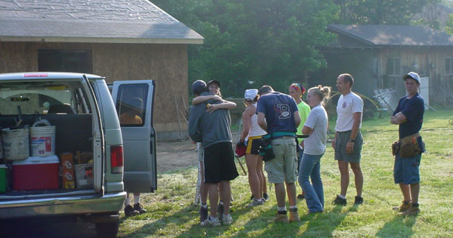Volunteers working on the Scottie Hall house project