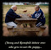 Feelin' hungry - Cheney and Rumsfeld debate over who gets to eat the puppy.