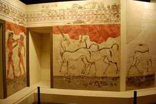 The Akrotiri frescoes on display at the National Museum in Athens The Akrotiri frescoes on display at the National Museum in Athens