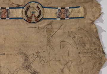 Drawings on an 1850s Crow buffalo robe at major new exhibit at the National Museum of the American Indian in New York City.