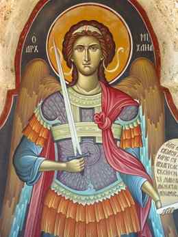 Saint Stephen's Monastery boasts bright frescoes, such as this one of the Archangel Michael 