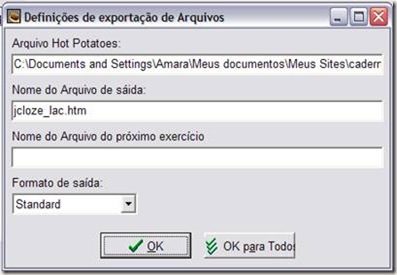definições de exportação de arquivos no hot potatoes