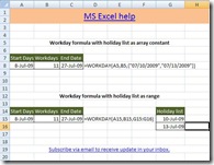 workday function, microsoft Excel