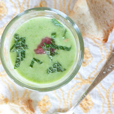 Spring pea soup with rhubarb