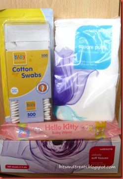 watsons cotton, watsons tissue, baby company cotton swabs, hello kitty wipes, by bitsandtreats