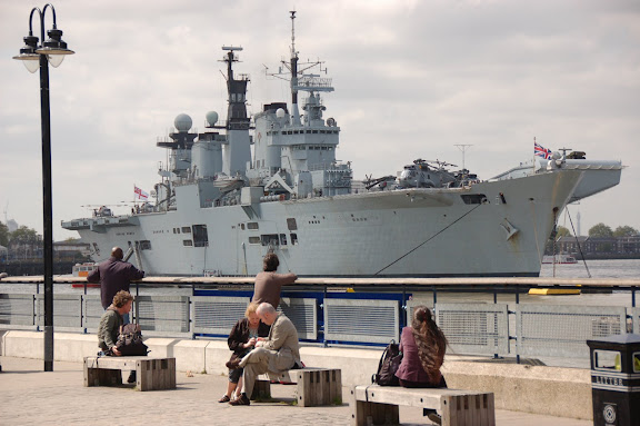 HMS Illustrious at her moorings just north the old Naval College
