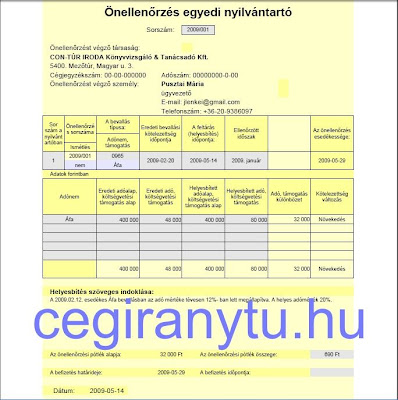 �nellen�rz�si egyedi nyilv�ntart�