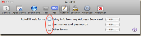 Safari Auto Fill Settings