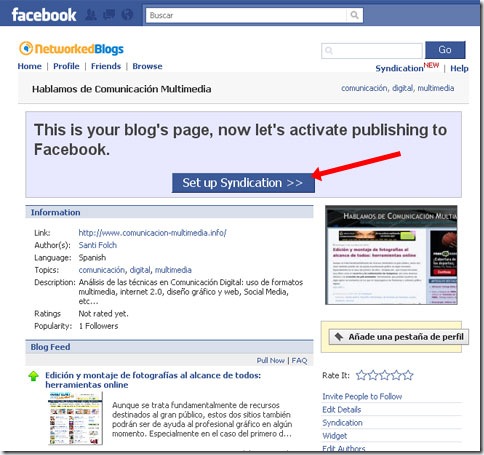 Activar publicación de blog en Facebook