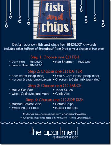 the apartment fish& chips menu