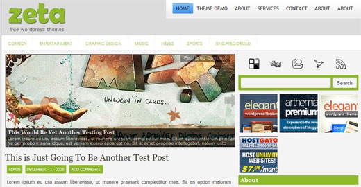 Zeta -Free- premium-magazine-style-2-column-Green- wideget-ready-wordpress-theme