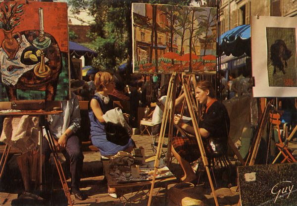 Cartes Postales Pop et  Kitsch des années 50, 70 et 70 - Pop and kitsch vintage postcards from the fifties, the sixties and the seventies : Quais et peintres de Paris