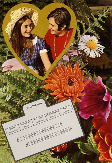 Cartes Postales Pop et  Kitsch des années 50, 70 et 70 - Pop and kitsch vintage postcards from the fifties, the sixties and the seventies : Amours en fleurs