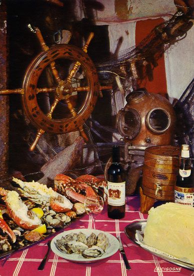 Cartes Postales Pop et  Kitsch des années 50, 70 et 70 coquillages et crustacés / seafood platters