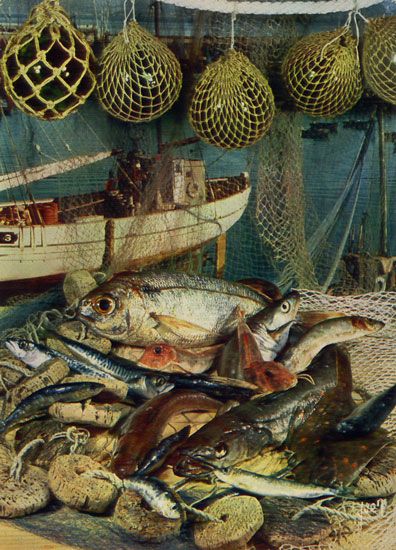 Cartes Postales Pop et  Kitsch des années 50, 70 et 70 coquillages et crustacés / seafood platters