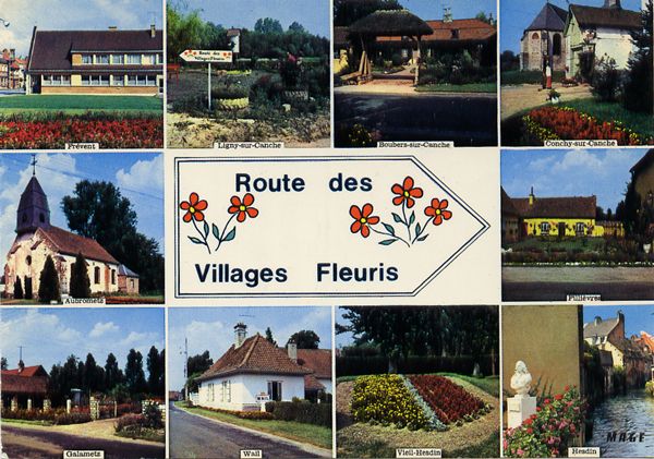 Cartes Postales Pop et  Kitsch des années 50, 70 et 70 - Pop and kitsch vintage postcards from the fifties, the sixties and the seventies : Route des Villages Fleuris (62 - Pas-de-Calais)