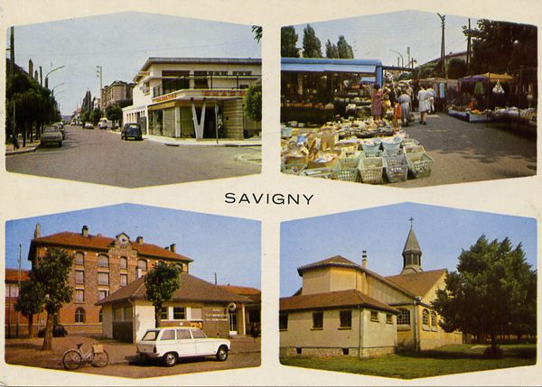Cartes Postales Pop et  Kitsch des années 50, 70 et 70 - Pop and kitsch vintage postcards from the fifties, the sixties and the seventies : Savigny : Divers aspects de la ville