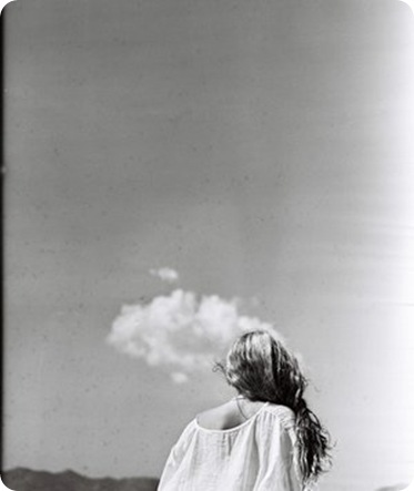 black and white girl cloud sky