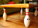 Pina's Table: Tabletop salvaged from the Kona Lanes. Legs made from real pins. Collaboration with Richard Lambert, Orange County.