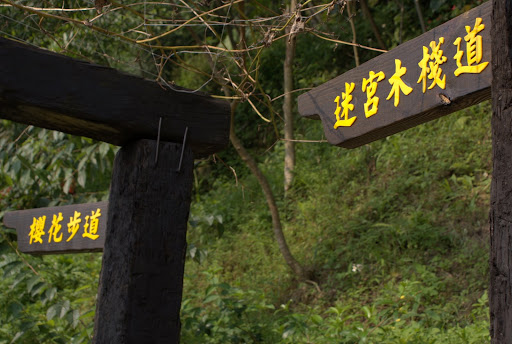 迷宮木棧道在香草天空旁邊，用鐵軌枕木鋪建而成
