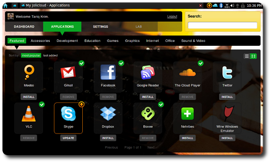 image of the Jolicloud desktop