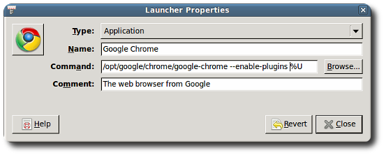 photo showing changing the properties of the google chrome program launcher