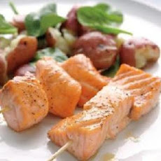 Salmon Skewers with Smashed Potatoes