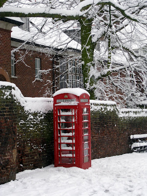Telephone box in Hampstead covered in snow