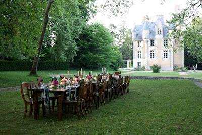 Wedding reception dinner table at Chateau St Julien l'Ars near Poitiers France