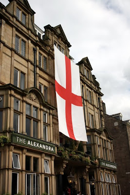 England flag on a building in Harrogate during the World Cup