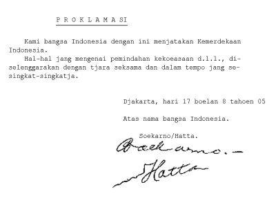 Naskah Teks Proklamasi Kemerdekaan Indonesia