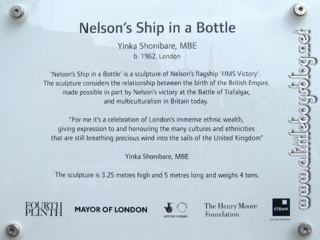 Lord Nelson's ship in a bottle at Trafalgar Square, London Lord Nelson's ship in a bottle at Trafalgar Square, London