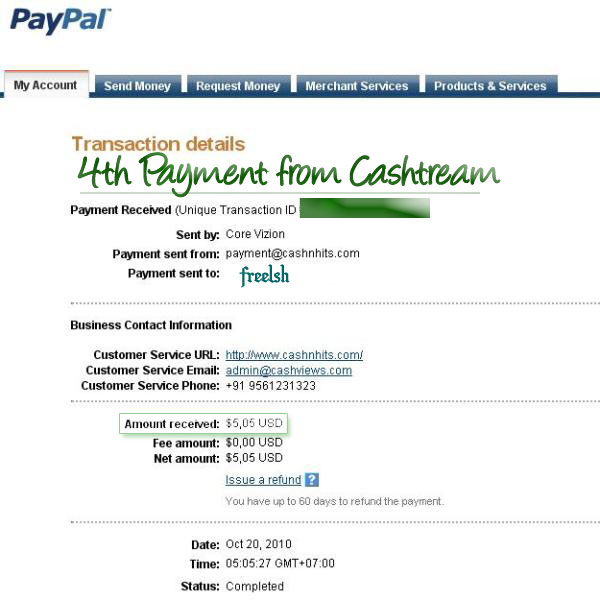 5th payment from Cashtream