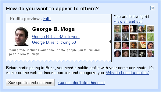 Google Buzz Profile preview