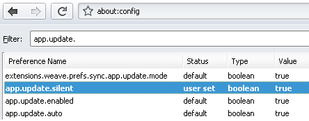Firefox silent update option