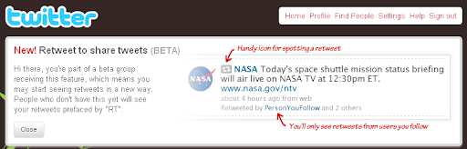 Twitter beta retweet welcome screen