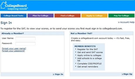 SAT Scores CollegeBoard com check sign-in screencapture pic