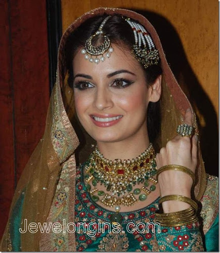 Bollywood actress Dia Mirza with designer necklace and clay bangles