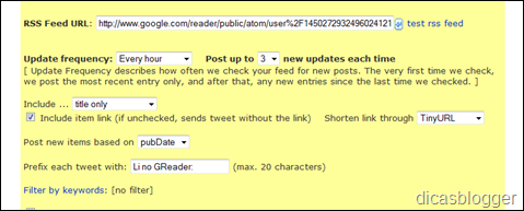 configuração do TwitterFeed