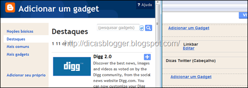 adicionar gadget