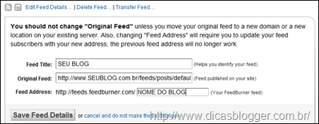 Configura&ccedil;&atilde;o dos feeds