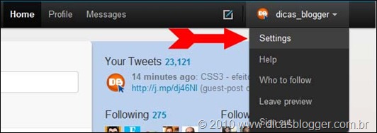 Configurar conta settings-twitter