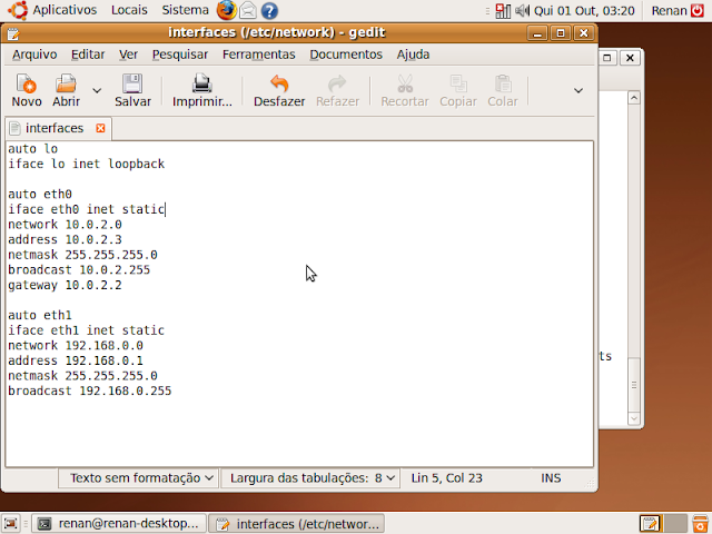Configurando ip estático Clique na imagem para ampliar.