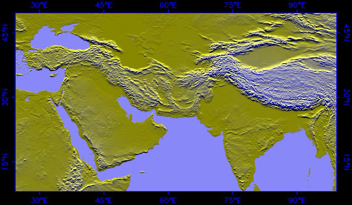 map of iranian plateau. Shaded relief map of Iranian plateau and surrounding areas.