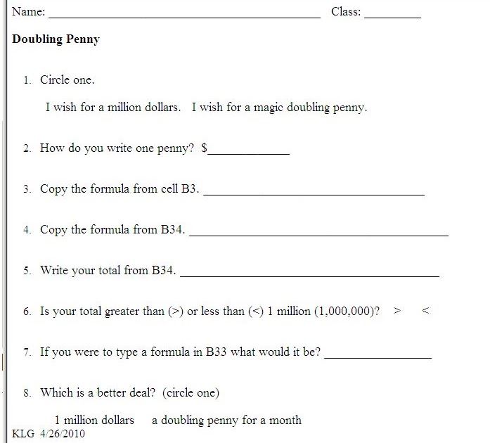 Lpcomputerlab Grade 4 Magic Penny Worksheet