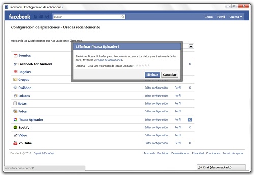 greenshot 2010 07 19 10 29 52 Cómo desinstalar una aplicación de Facebook