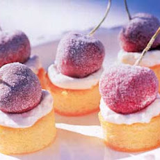 Miniature Almond Cakes with Sugared Cherries and Kirsch Cream