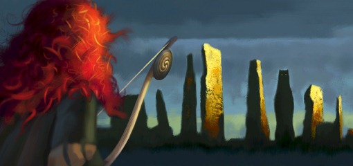 "BRAVE"

HIGHLAND OF THE “BRAVE” -- The rugged and mysterious Highlands of Scotland serve as the backdrop for “Brave,” a new tale that joins the land’s ancient lore—stories of epic battles and mystical legends passed down for generations. Directed by Mark Andrews and Brenda Chapman, and produced by Katherine Sarafian, “Brave” is the grand adventure of Merida (voice of Kelly Macdonald), a skilled archer who confronts tradition, destiny and the fiercest of beasts to discover the true meaning of courage.  The film also features the voices of Emma Thompson, Billy Connolly, Julie Walters, Kevin McKidd, Craig Ferguson and Robbie Coltrane.  “Brave,” full of heart, memorable characters and Pixar’s signature humor, takes aim at theaters on June 22, 2012, and will be presented in Disney Digital 3D™ in select theaters. 

©Disney/Pixar.  All Rights Reserved.