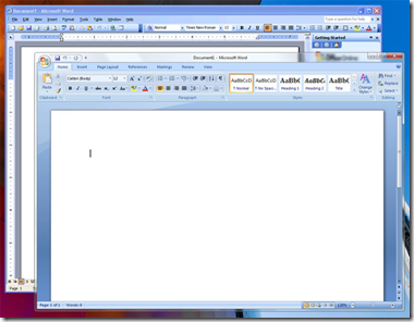 Word 2007 no Windows 7 e Word 2003 em segundo plano em XPM