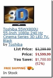 Toshiba 55WX800U 55-Inch 1080p 240 Hz Cinema Series 3D LED TV, Black
